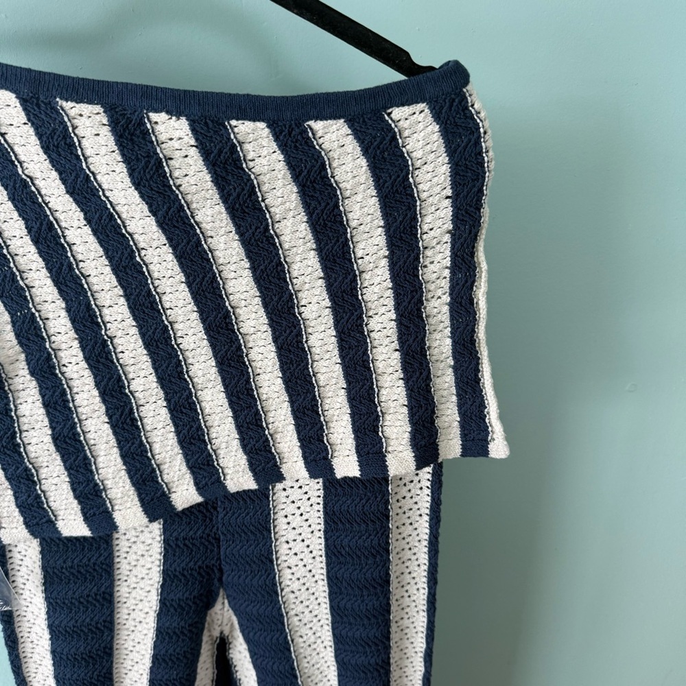 Free People Joan Fauxchet Crochet Set Size S One Shoulder Top Low Rise wide Leg - Picture 11 of 16